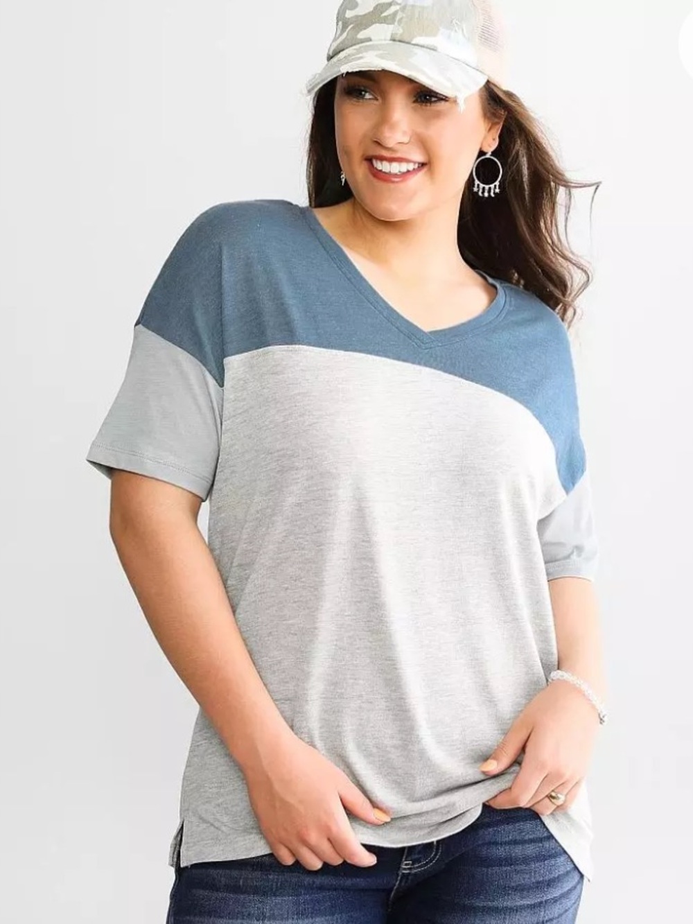 White Crow Pieced Color Block T-Shirt Blue & Gray Size XS